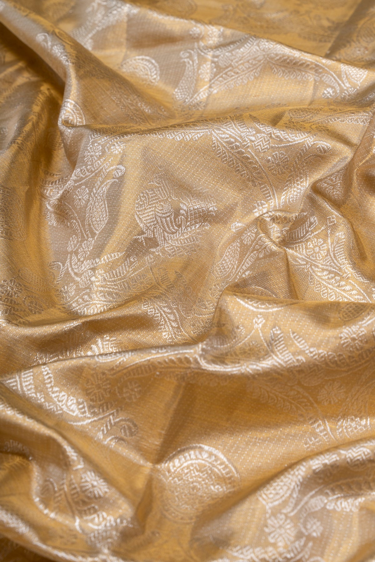 Kanchipuram Silk Tissue Brocade Beige Gold Saree