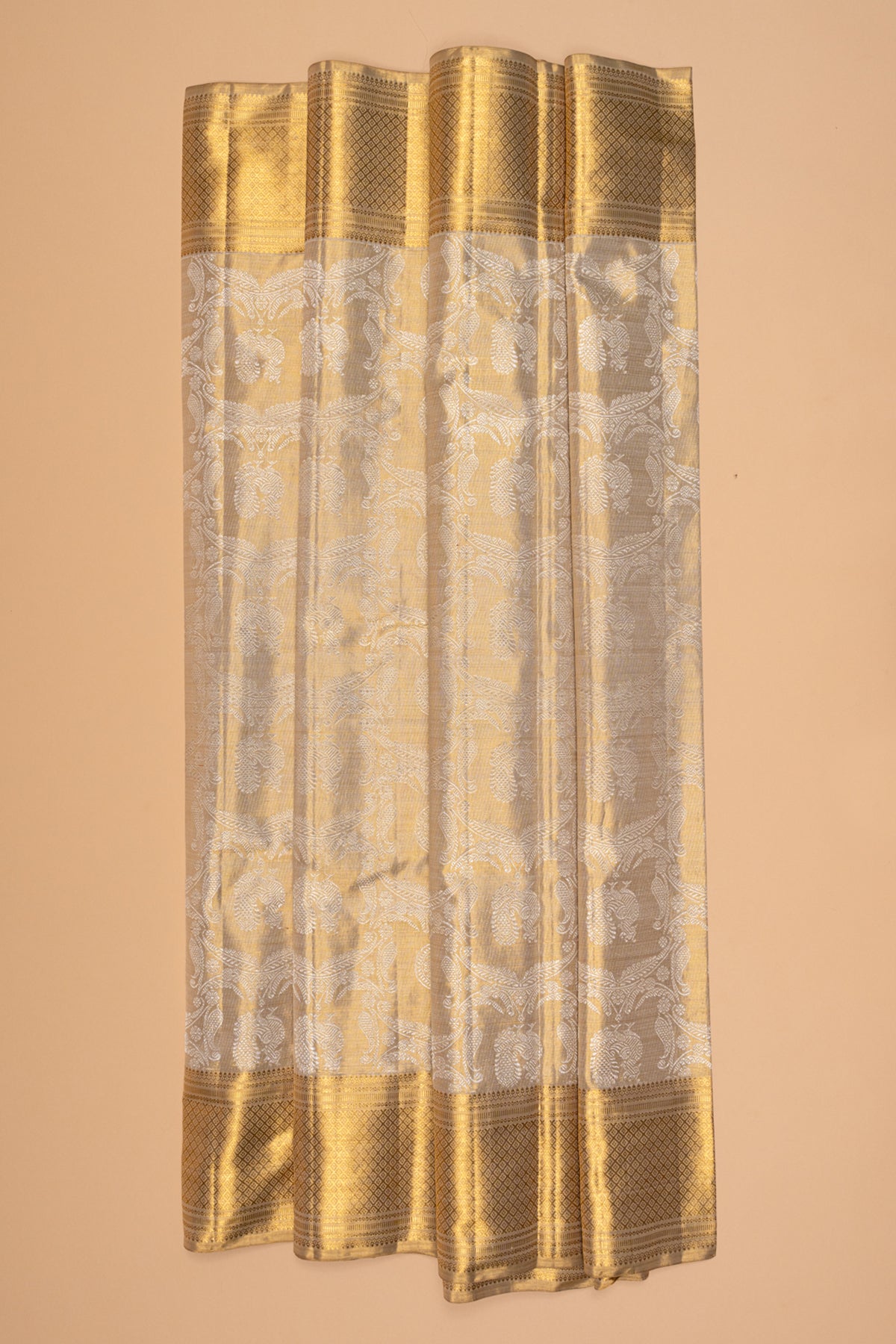 Kanchipuram Silk Tissue Brocade Beige Gold Saree