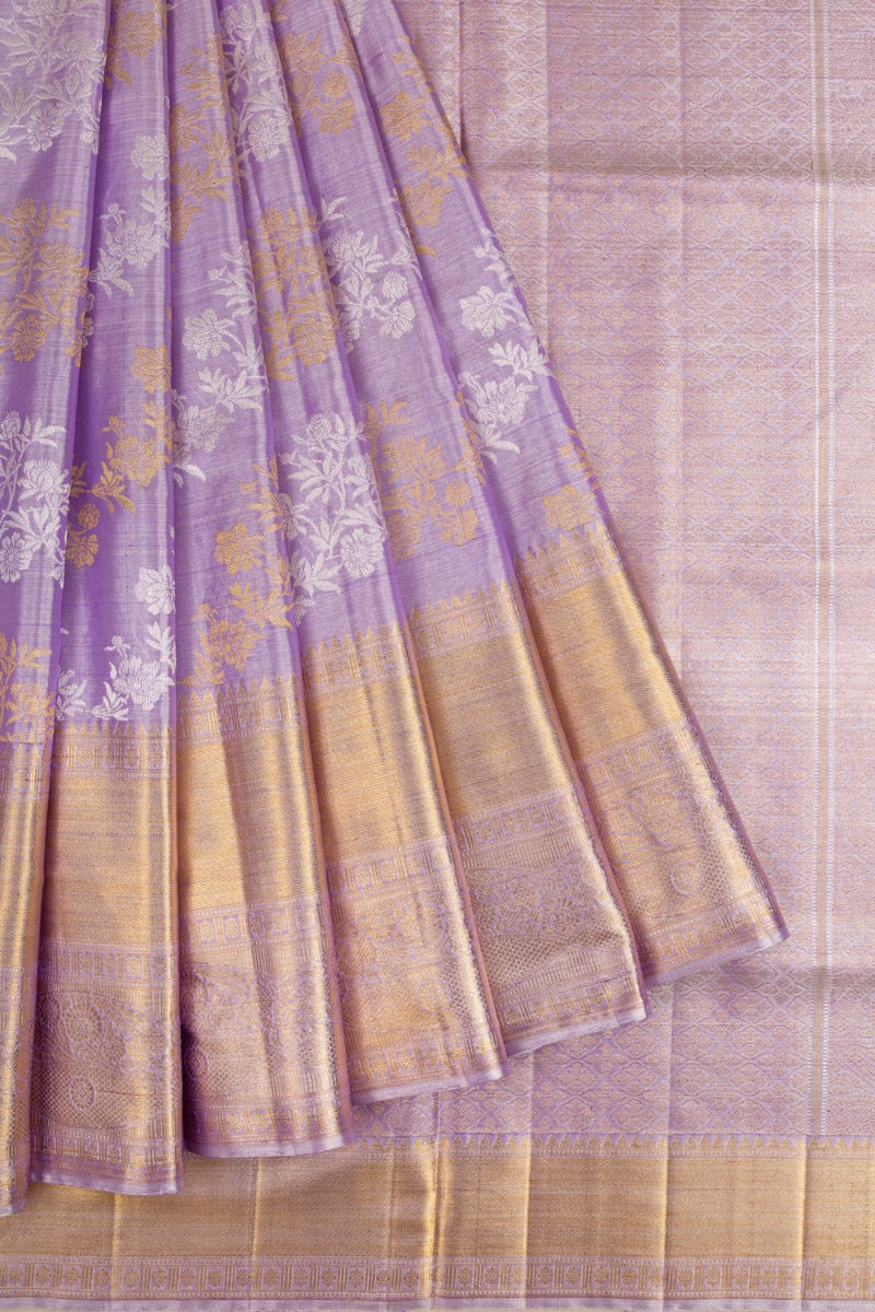 Kanchipuram Silk Tissue Leheriya Lavender Saree