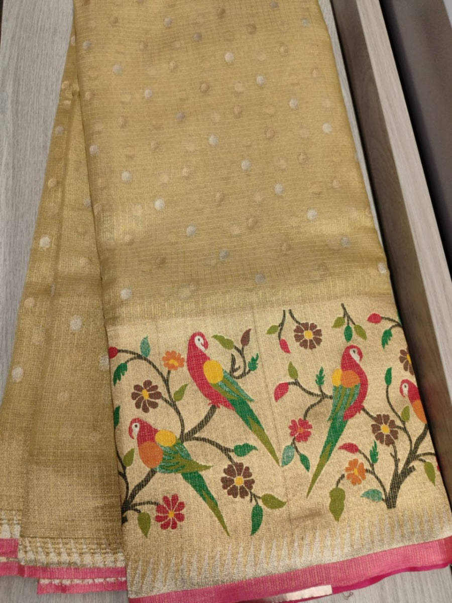 Kota Silk Tissue Butta Gold Saree