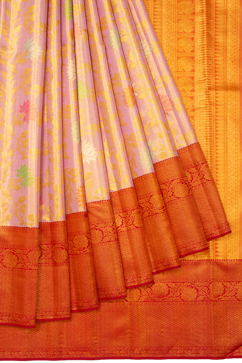 Kanchipuram Silk Tissue Jaal Baby Pink Saree