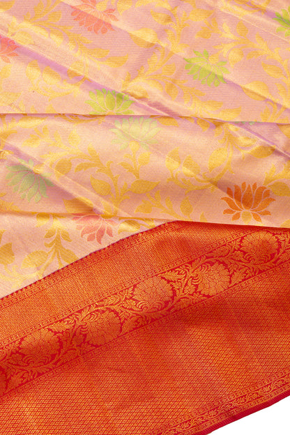 Kanchipuram Silk Tissue Jaal Baby Pink Saree
