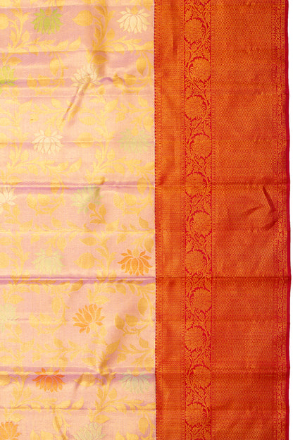 Kanchipuram Silk Tissue Jaal Baby Pink Saree