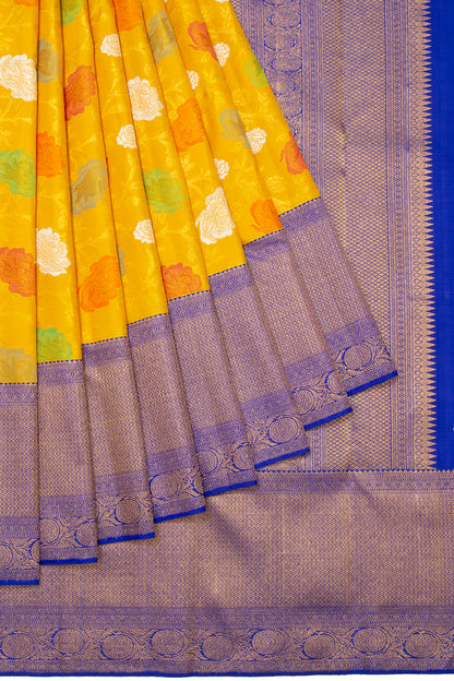 Kanchipuram Silk Jaal Yellow Saree