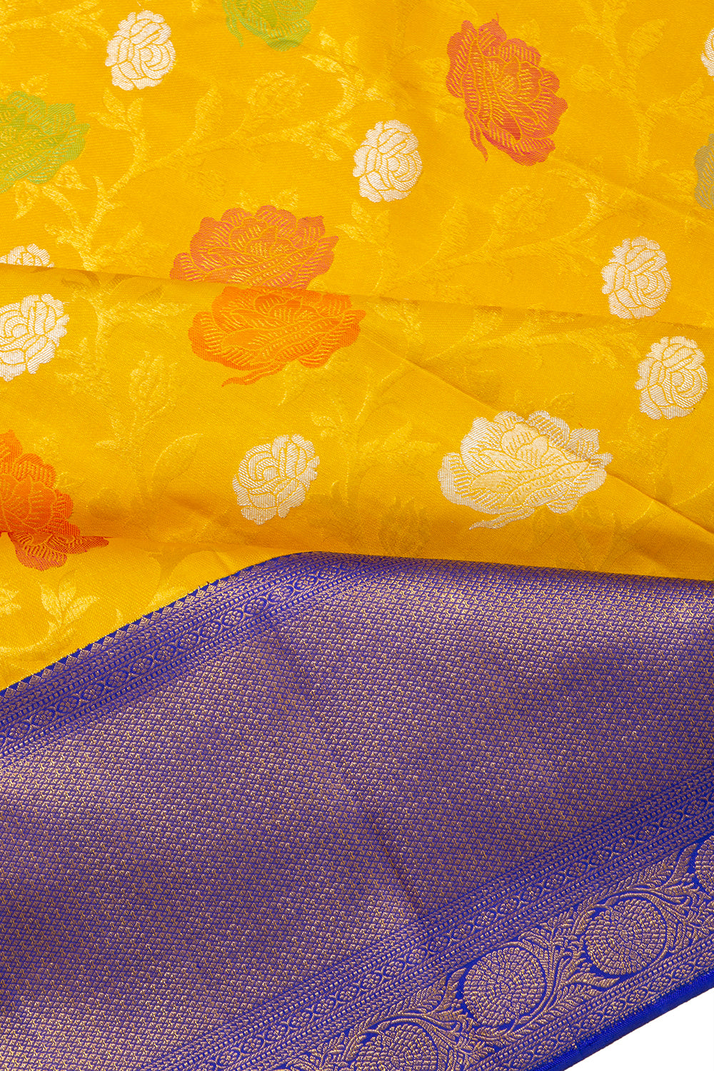 Kanchipuram Silk Jaal Yellow Saree
