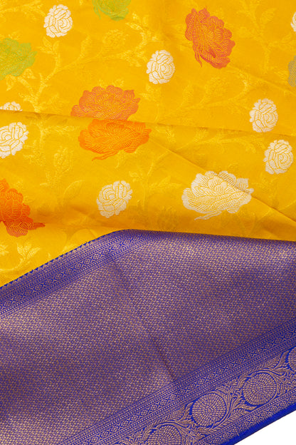 Kanchipuram Silk Jaal Yellow Saree