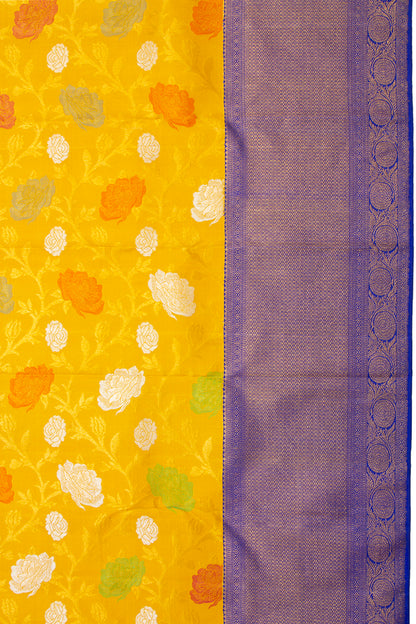 Kanchipuram Silk Jaal Yellow Saree