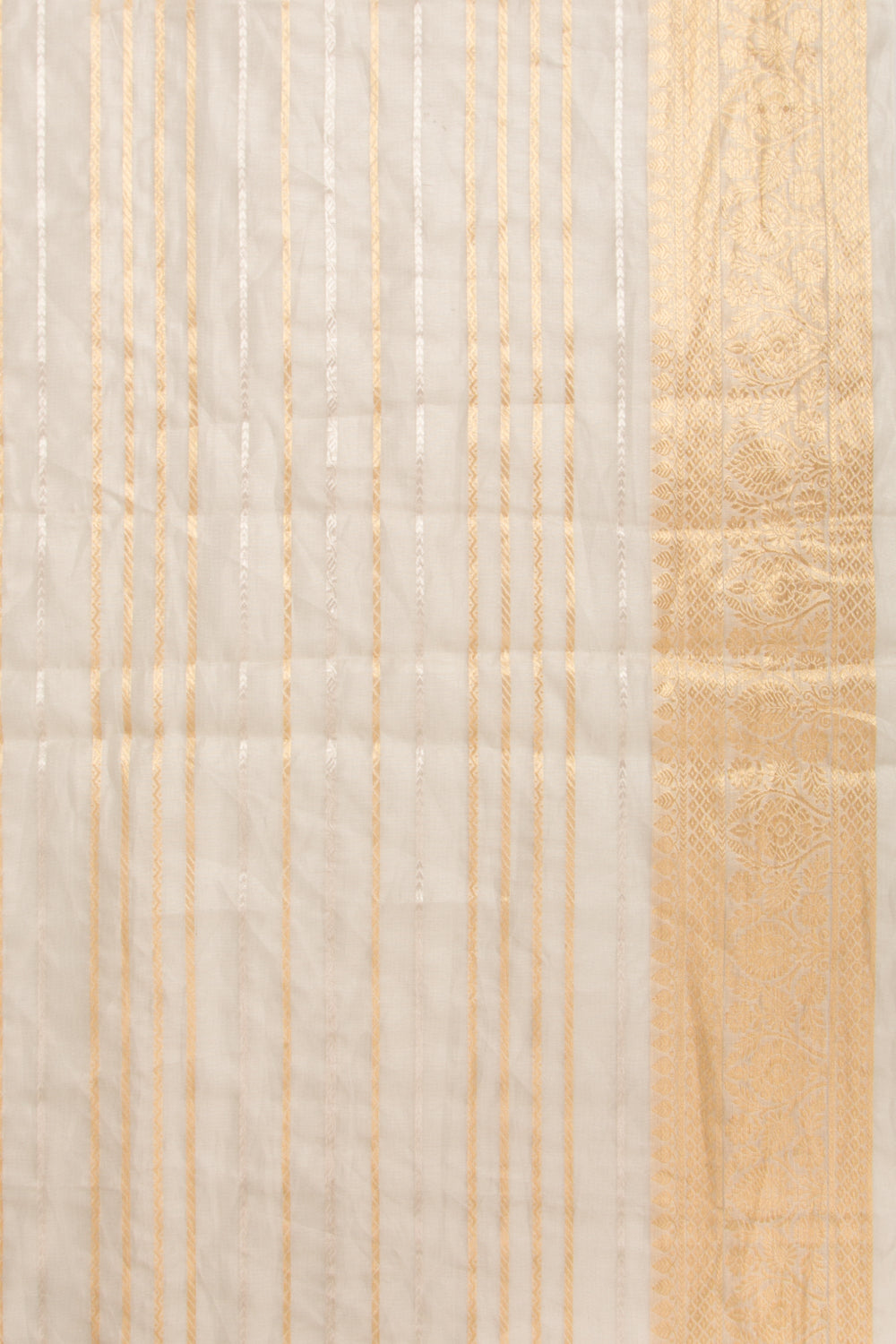 Organza Horizontal Lines Cream Saree With Paithani Inspired Pallu