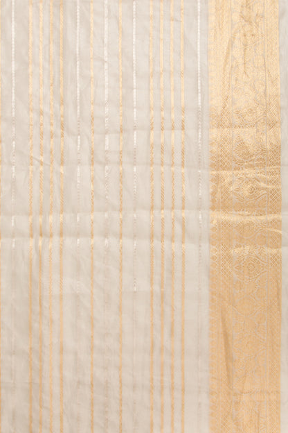 Organza Horizontal Lines Cream Saree With Paithani Inspired Pallu