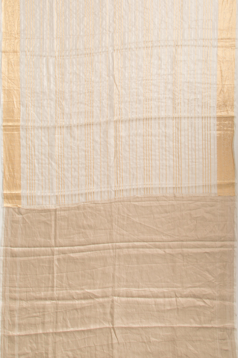 Organza Horizontal Lines Cream Saree With Paithani Inspired Pallu