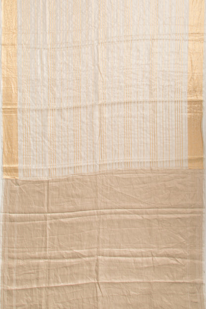 Organza Horizontal Lines Cream Saree With Paithani Inspired Pallu