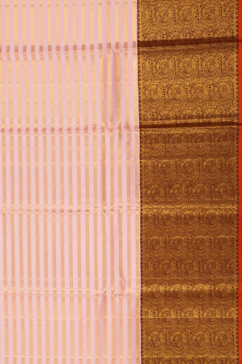 Kanchipuram Silk Horizontal Lines Peach Saree