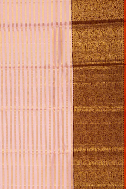 Kanchipuram Silk Horizontal Lines Peach Saree