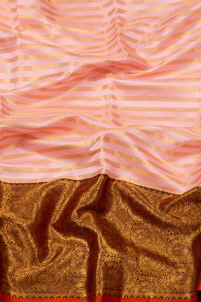 Kanchipuram Silk Horizontal Lines Peach Saree