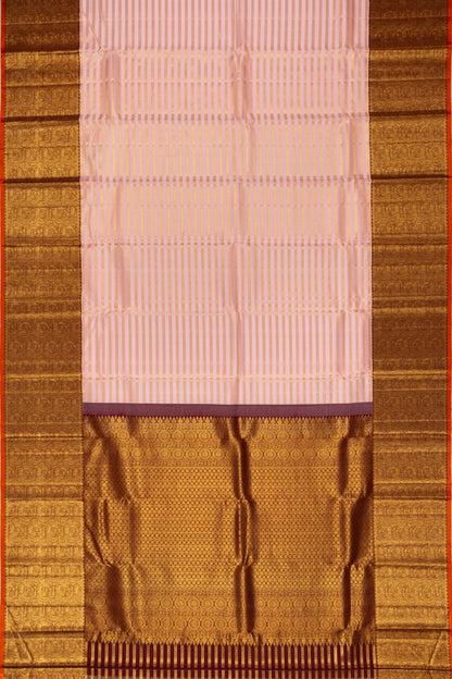 Kanchipuram Silk Horizontal Lines Peach Saree