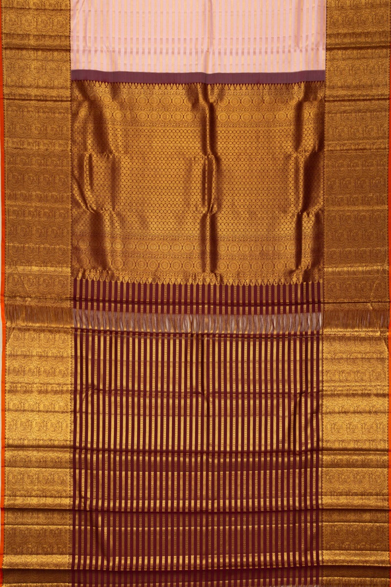 Kanchipuram Silk Horizontal Lines Peach Saree