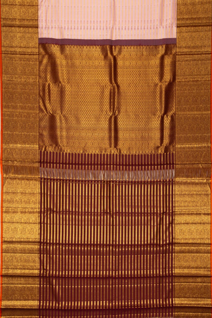 Kanchipuram Silk Horizontal Lines Peach Saree