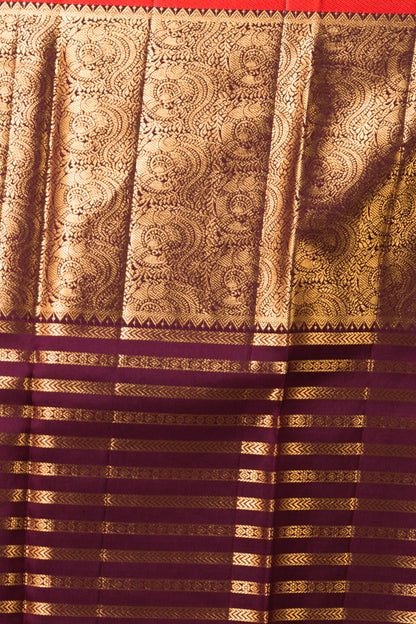 Kanchipuram Silk Horizontal Lines Peach Saree