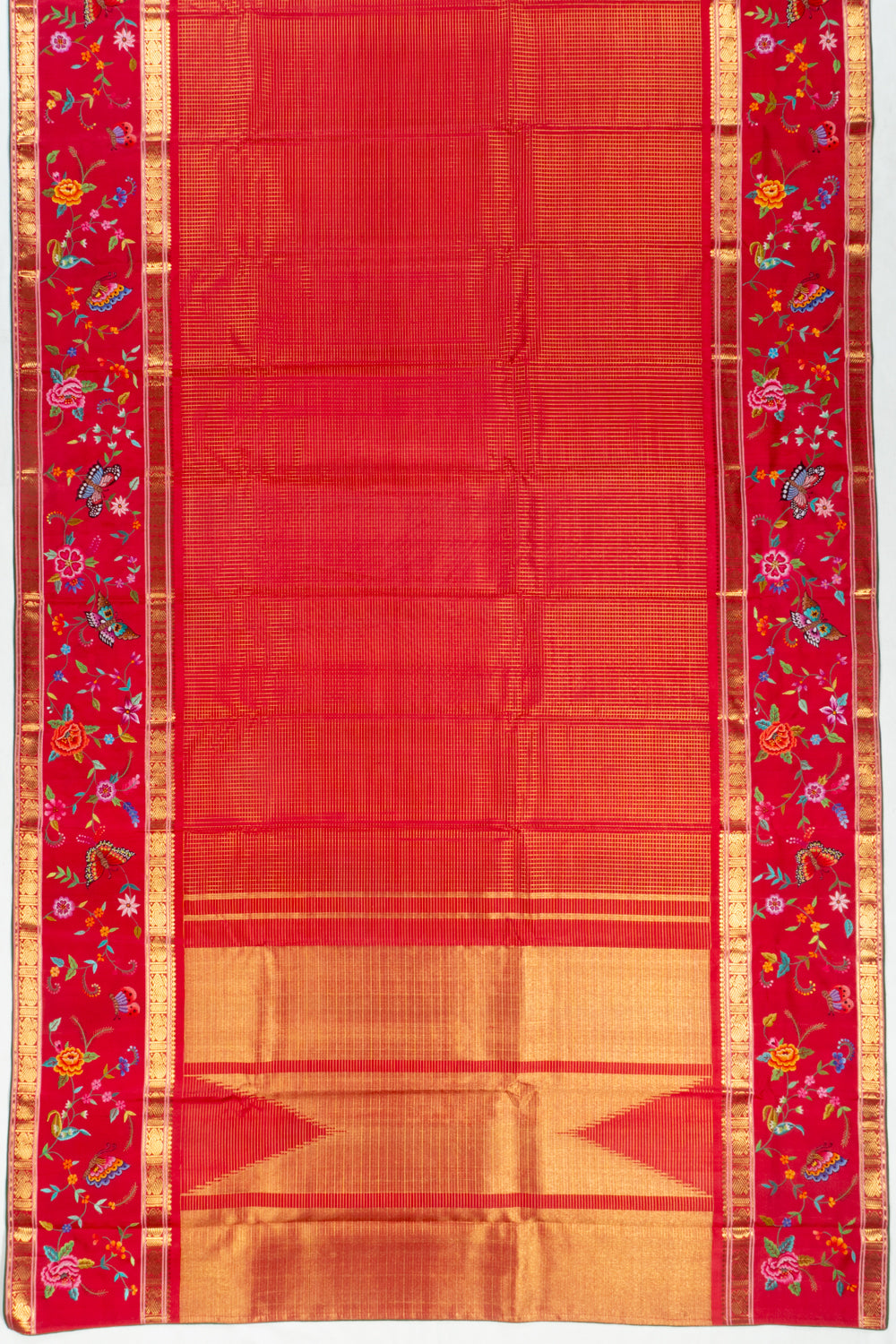 Petit Point Kanchipuram Silk Checks Redish Pink Saree