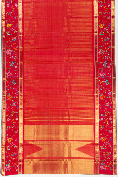Petit Point Kanchipuram Silk Checks Redish Pink Saree