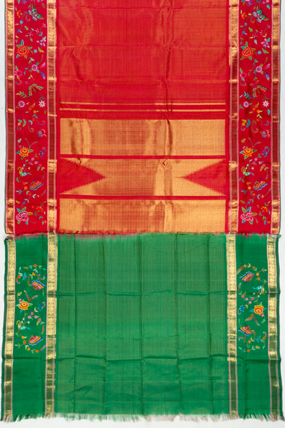 Petit Point Kanchipuram Silk Checks Redish Pink Saree