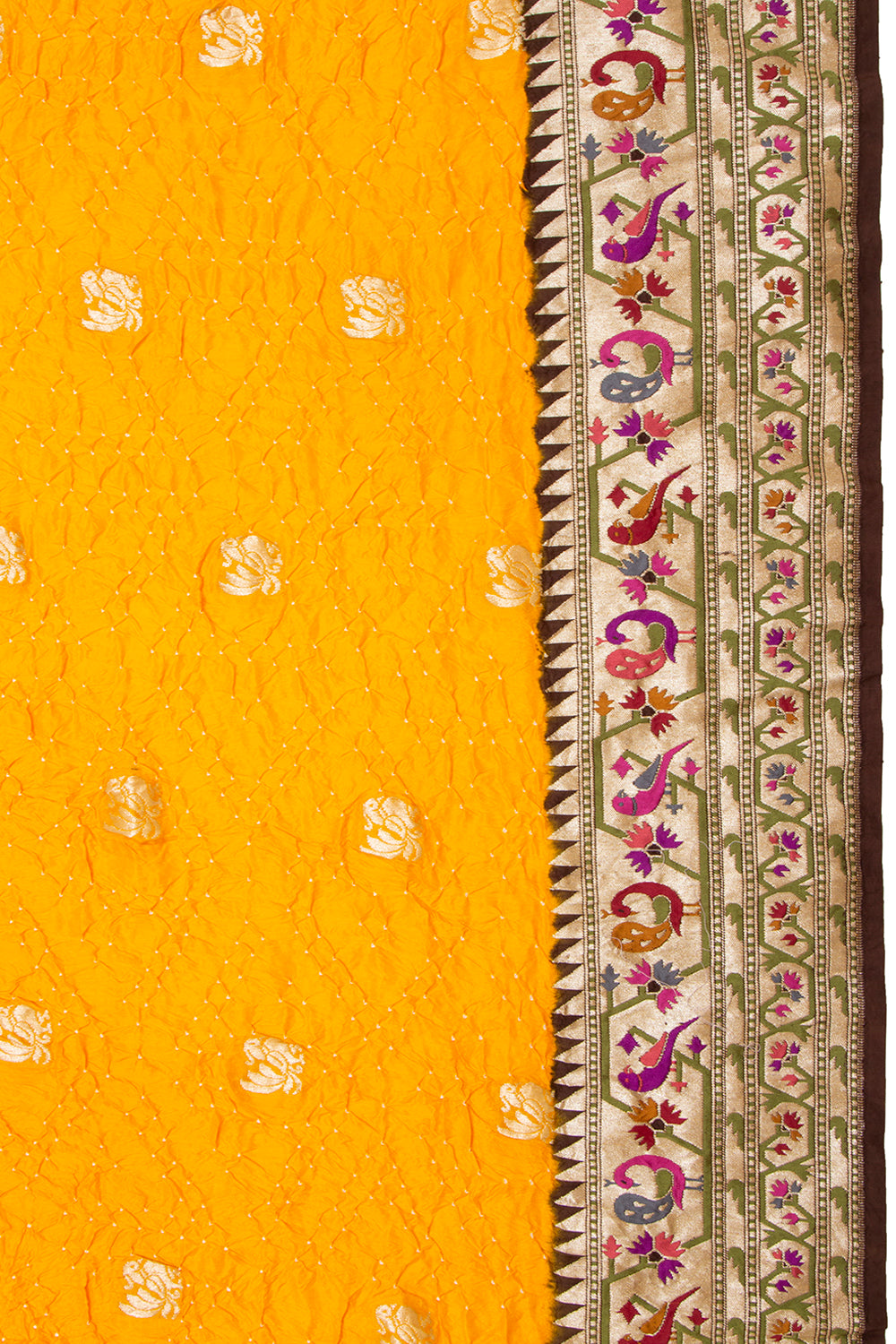 Banarasi Silk Bandhani Butta Yellow Saree