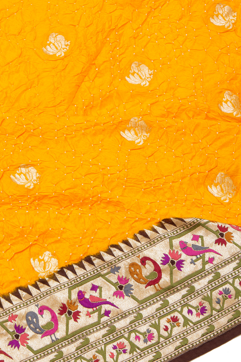 Banarasi Silk Bandhani Butta Yellow Saree