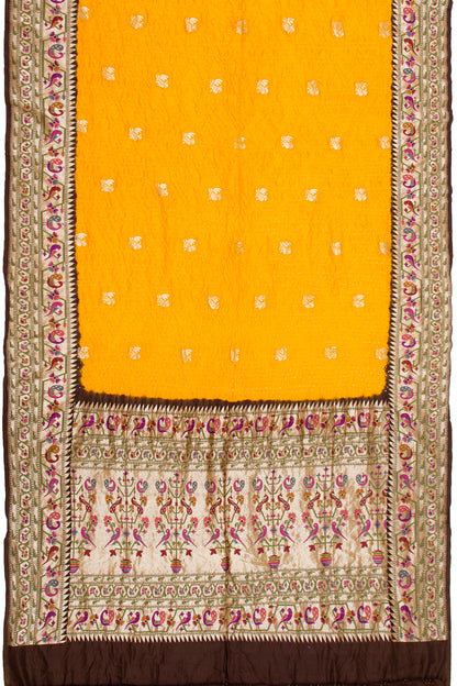 Banarasi Silk Bandhani Butta Yellow Saree