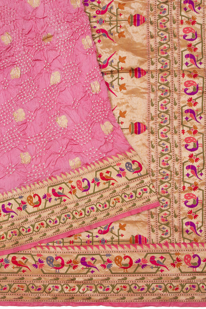 Banarasi Silk Bandhani Butta Baby Pink Saree