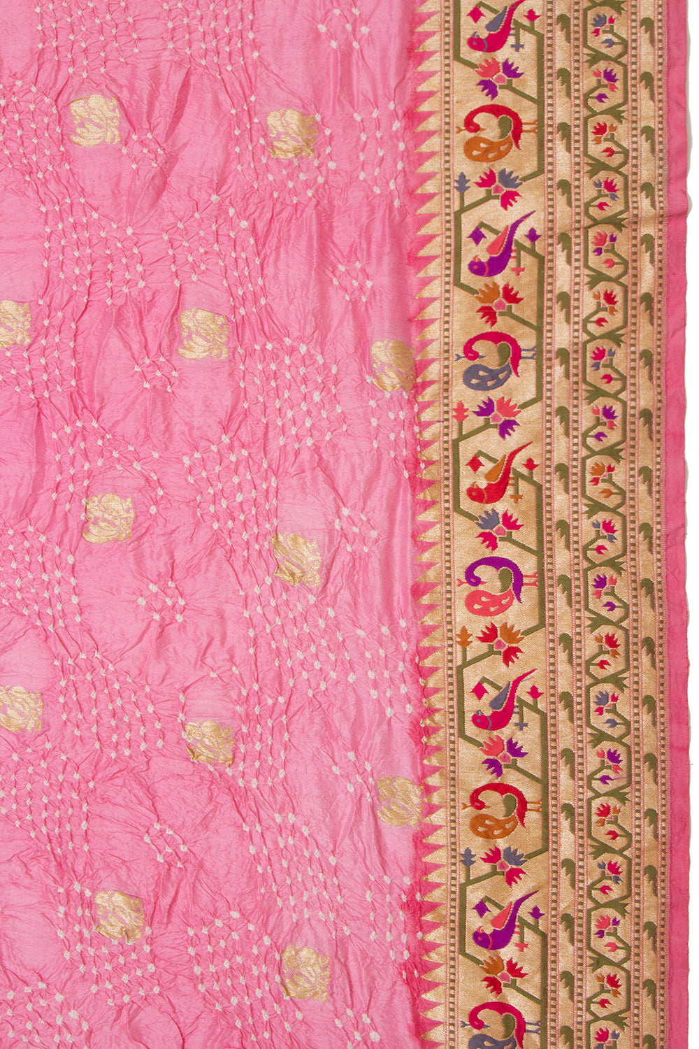Banarasi Silk Bandhani Butta Baby Pink Saree