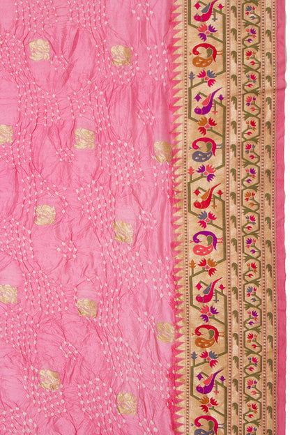 Banarasi Silk Bandhani Butta Baby Pink Saree