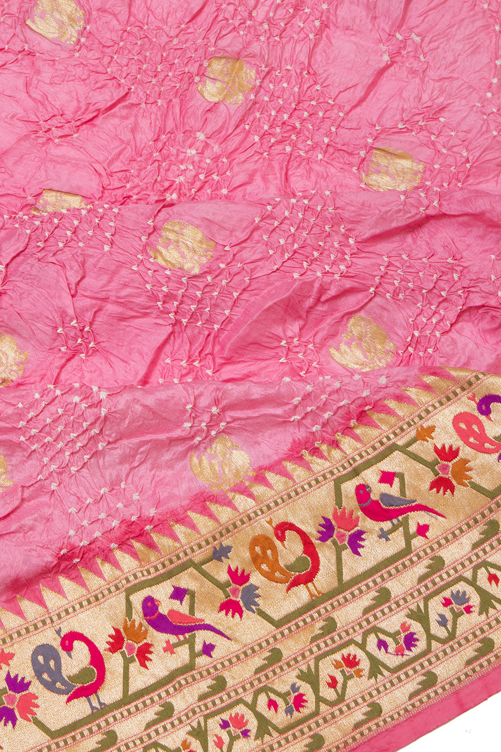 Banarasi Silk Bandhani Butta Baby Pink Saree