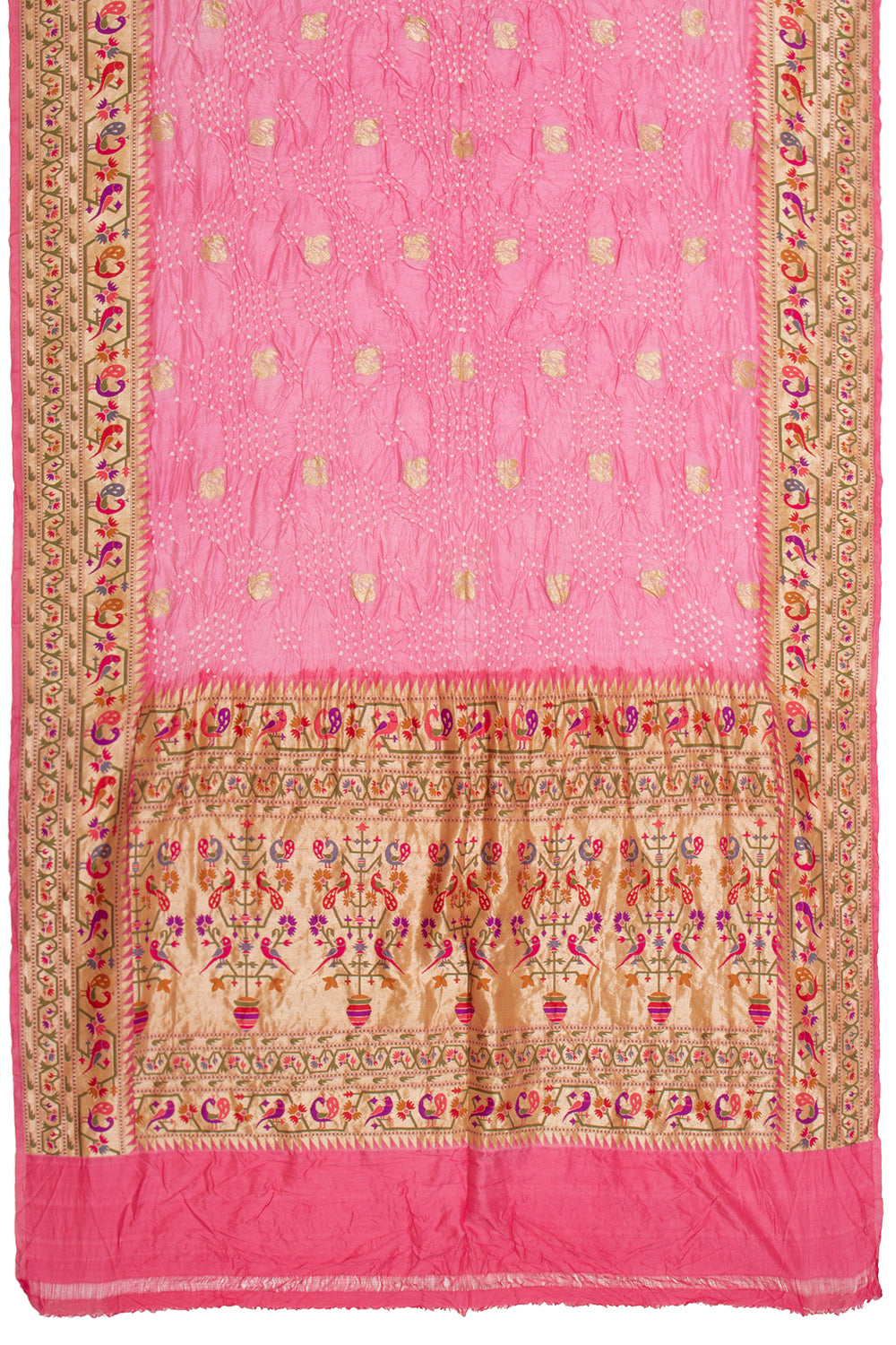 Banarasi Silk Bandhani Butta Baby Pink Saree
