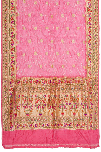Banarasi Silk Bandhani Butta Baby Pink Saree