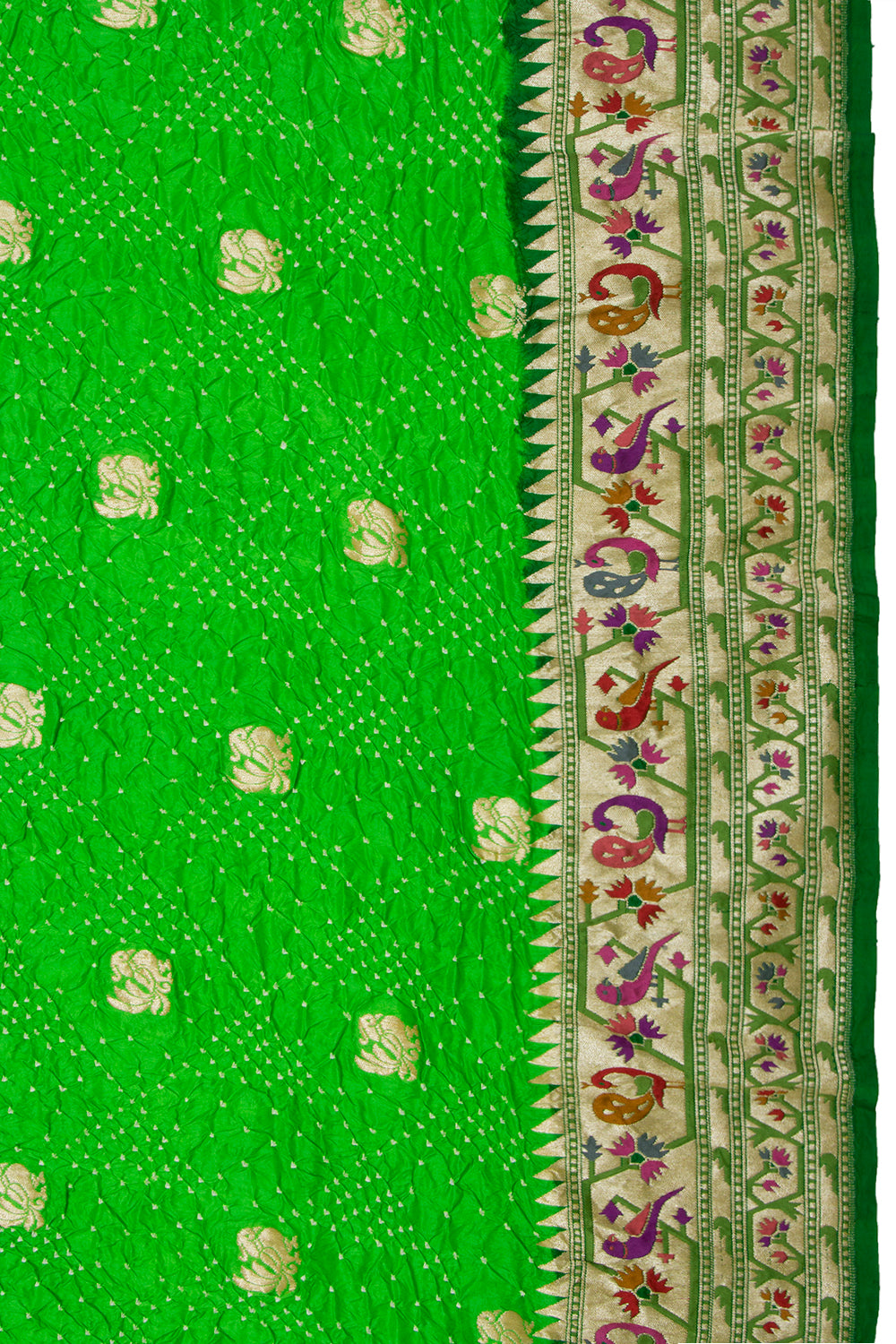 Banarasi Silk Bandhani Butta Green Saree