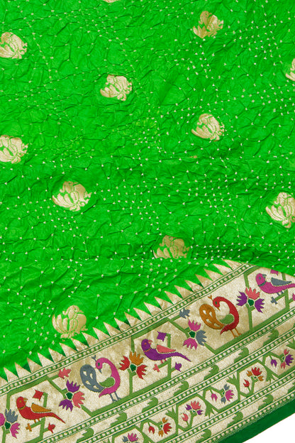 Banarasi Silk Bandhani Butta Green Saree