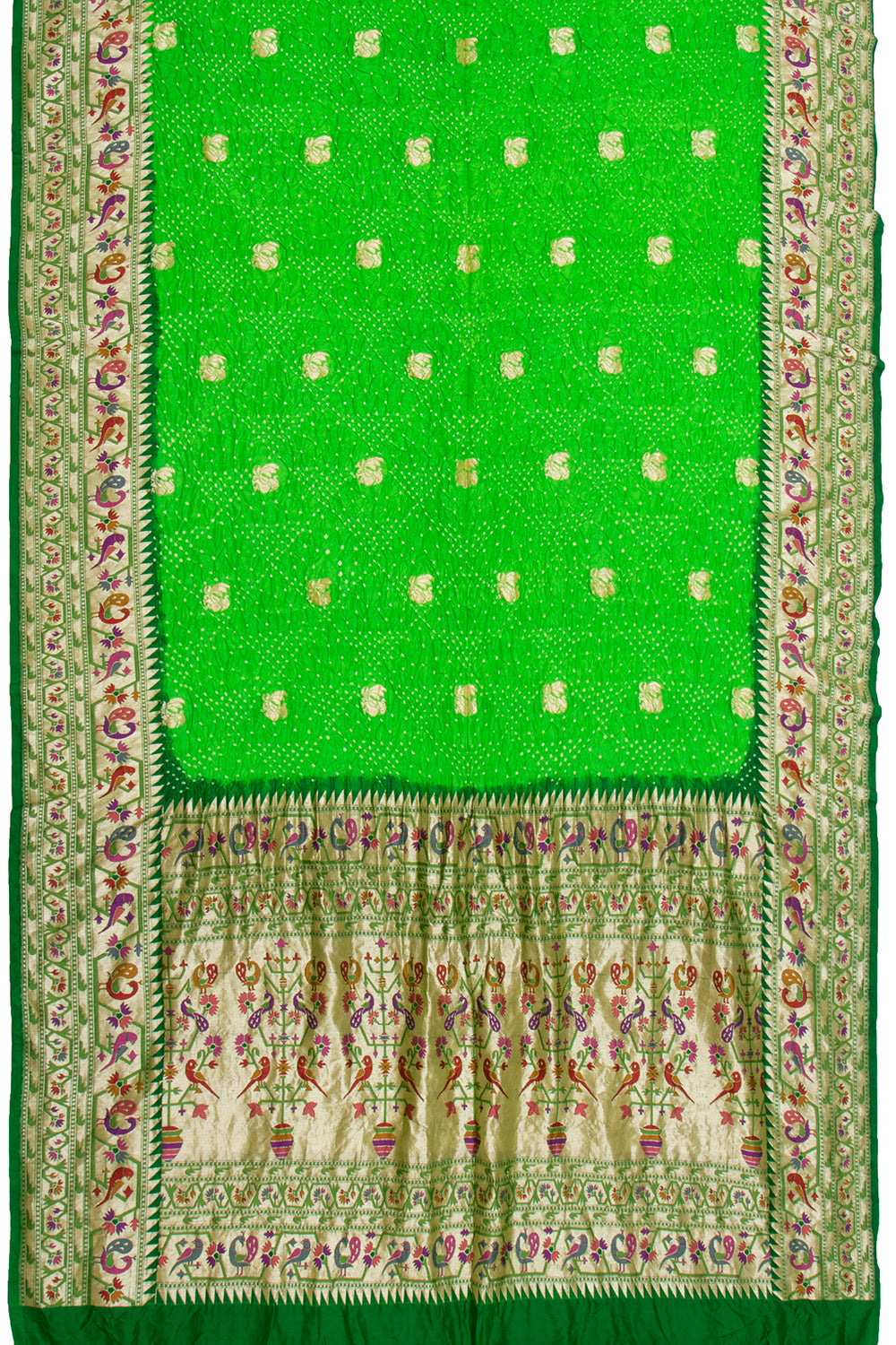 Banarasi Silk Bandhani Butta Green Saree