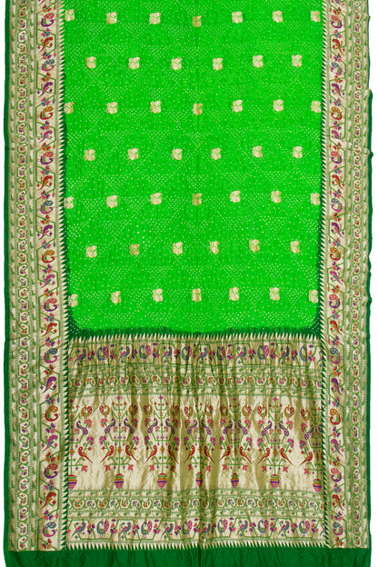 Banarasi Silk Bandhani Butta Green Saree