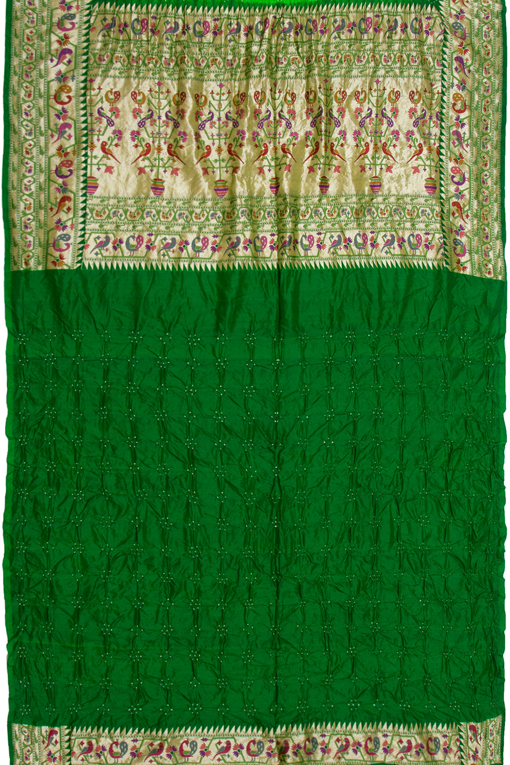Banarasi Silk Bandhani Butta Green Saree