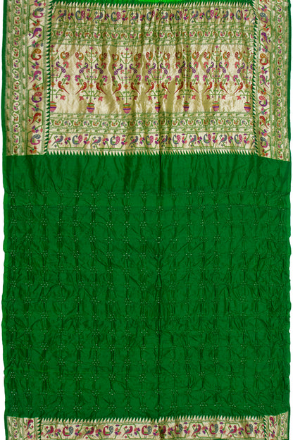 Banarasi Silk Bandhani Butta Green Saree