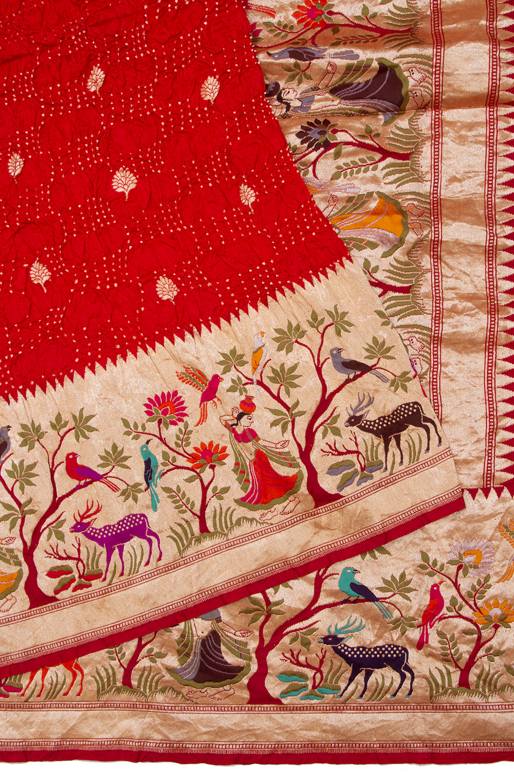 Banarasi Silk Bandhani Butta Red Saree