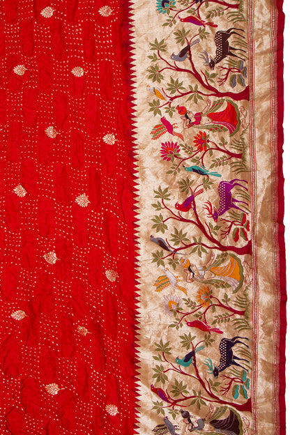 Banarasi Silk Bandhani Butta Red Saree