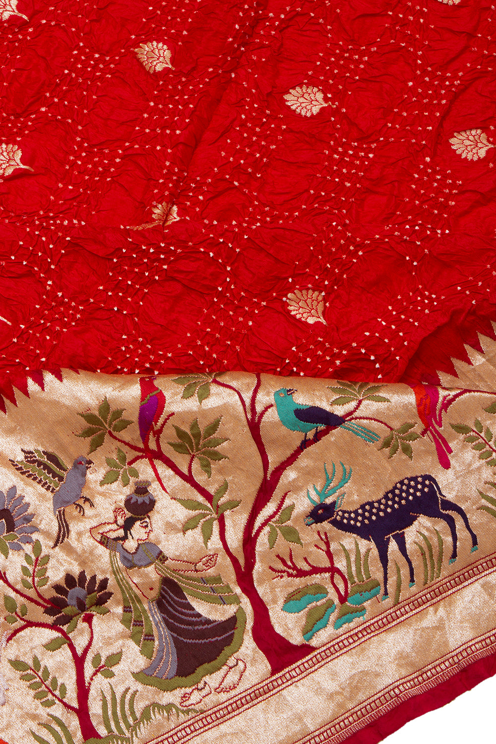 Banarasi Silk Bandhani Butta Red Saree