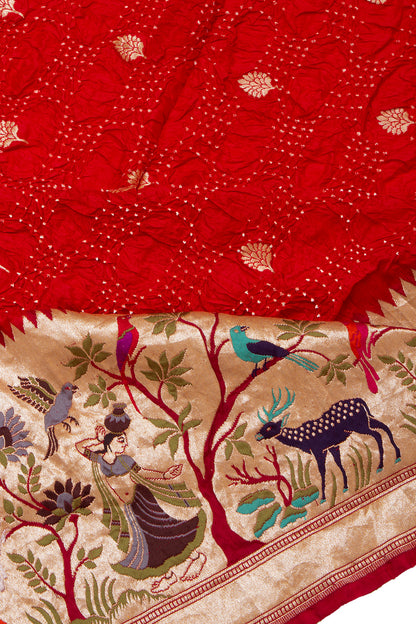 Banarasi Silk Bandhani Butta Red Saree