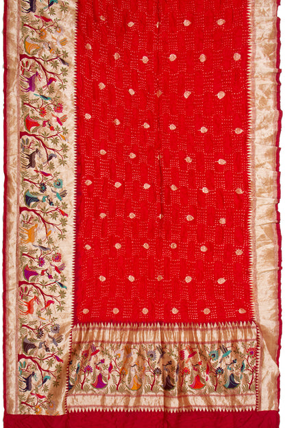Banarasi Silk Bandhani Butta Red Saree