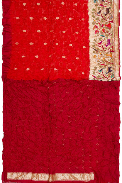 Banarasi Silk Bandhani Butta Red Saree