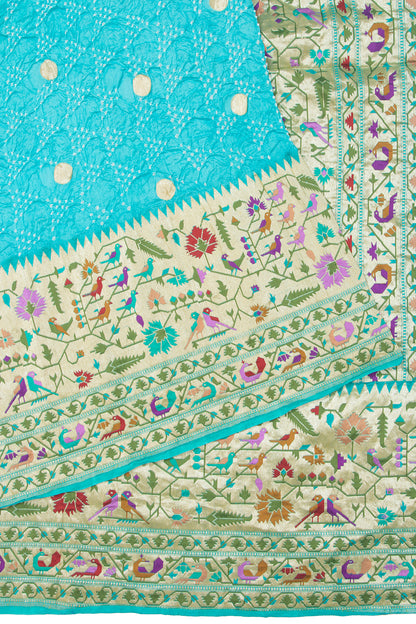 Banarasi Silk Bandhani Butta Sky Blue Saree