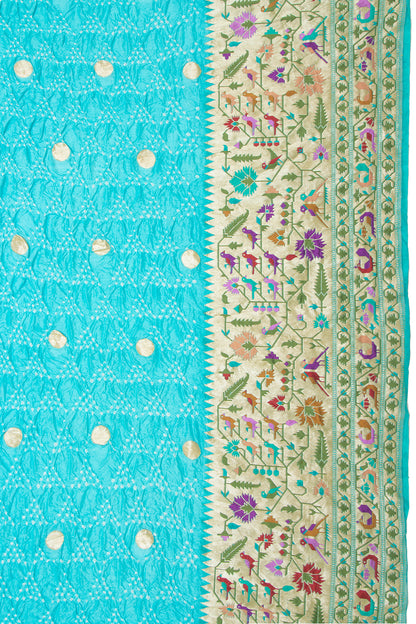 Banarasi Silk Bandhani Butta Sky Blue Saree