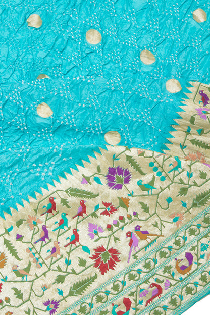 Banarasi Silk Bandhani Butta Sky Blue Saree