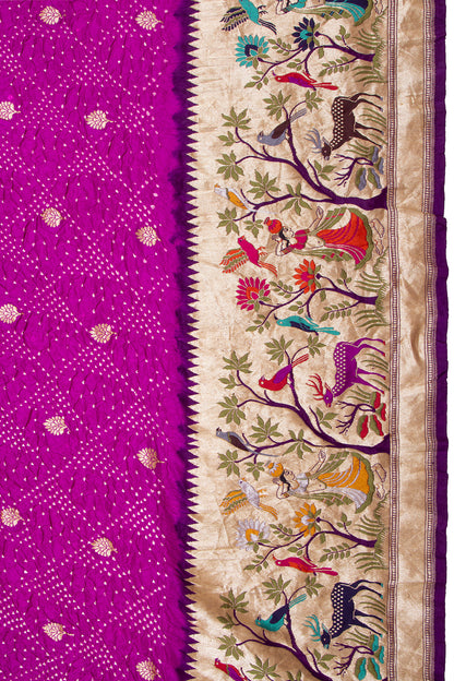 Banarasi Silk Bandhani Butta Violet Saree